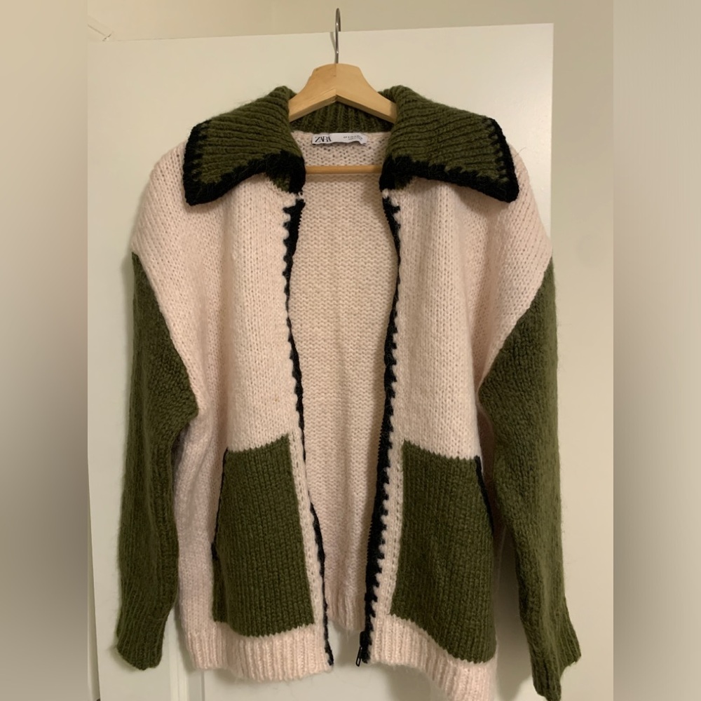 ZARA Chunky Knit Zip Sweater Cardigan Size S